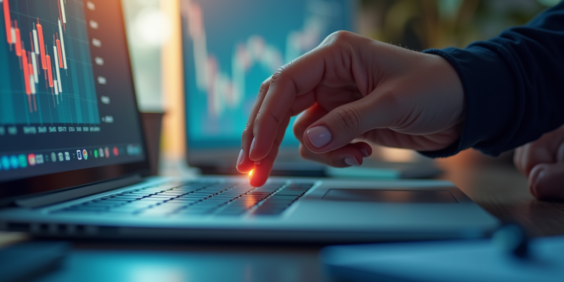 Main d'analyste financier soulignant un graphique sur un écran