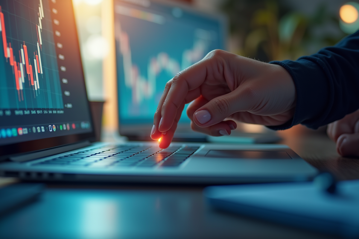Main d'analyste financier soulignant un graphique sur un écran