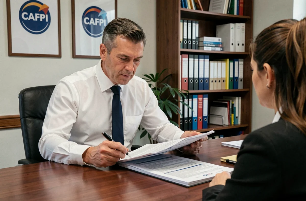 Courtier CAFPI Franconville étudiant un dossier de prêt immobilier avec une cliente