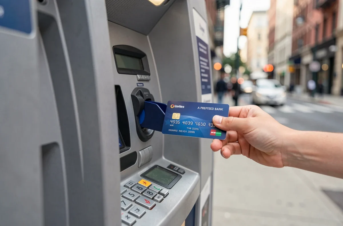 Carte prépayée glissée dans un distributeur de billets