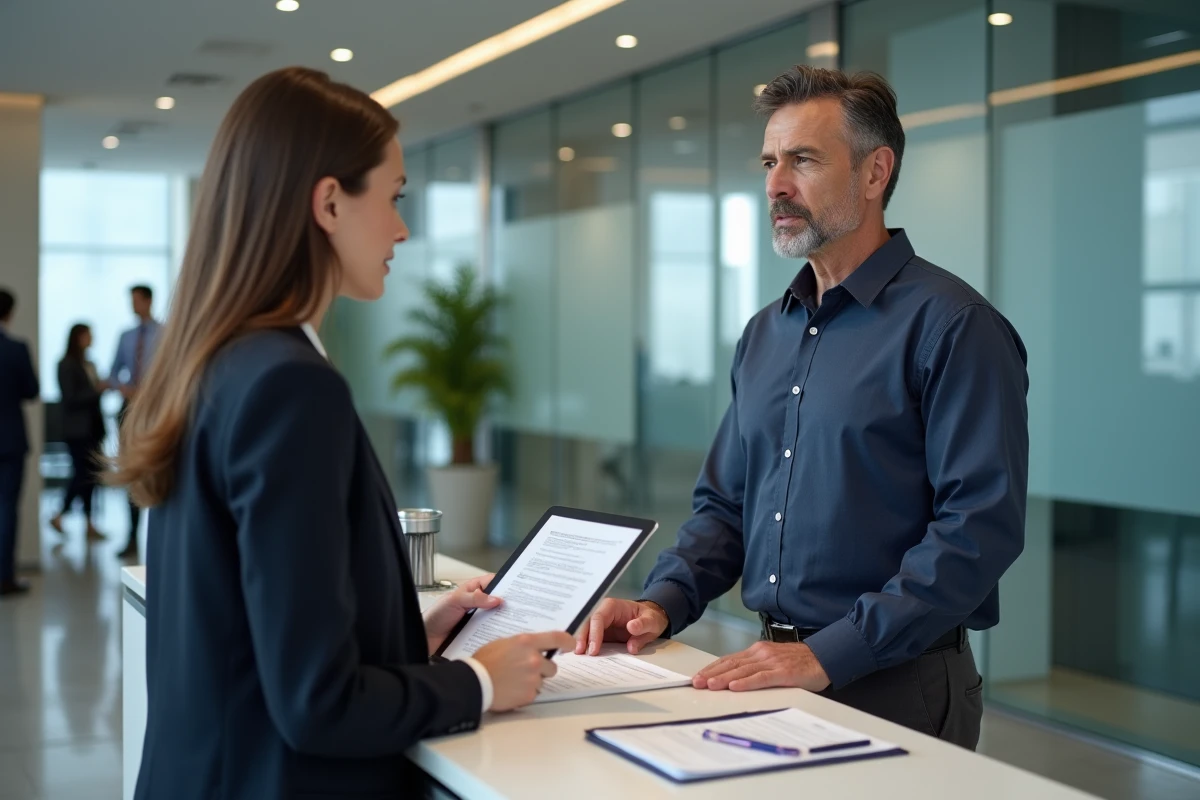 Client discutant des meilleurs taux bancaires avec un conseiller en agence