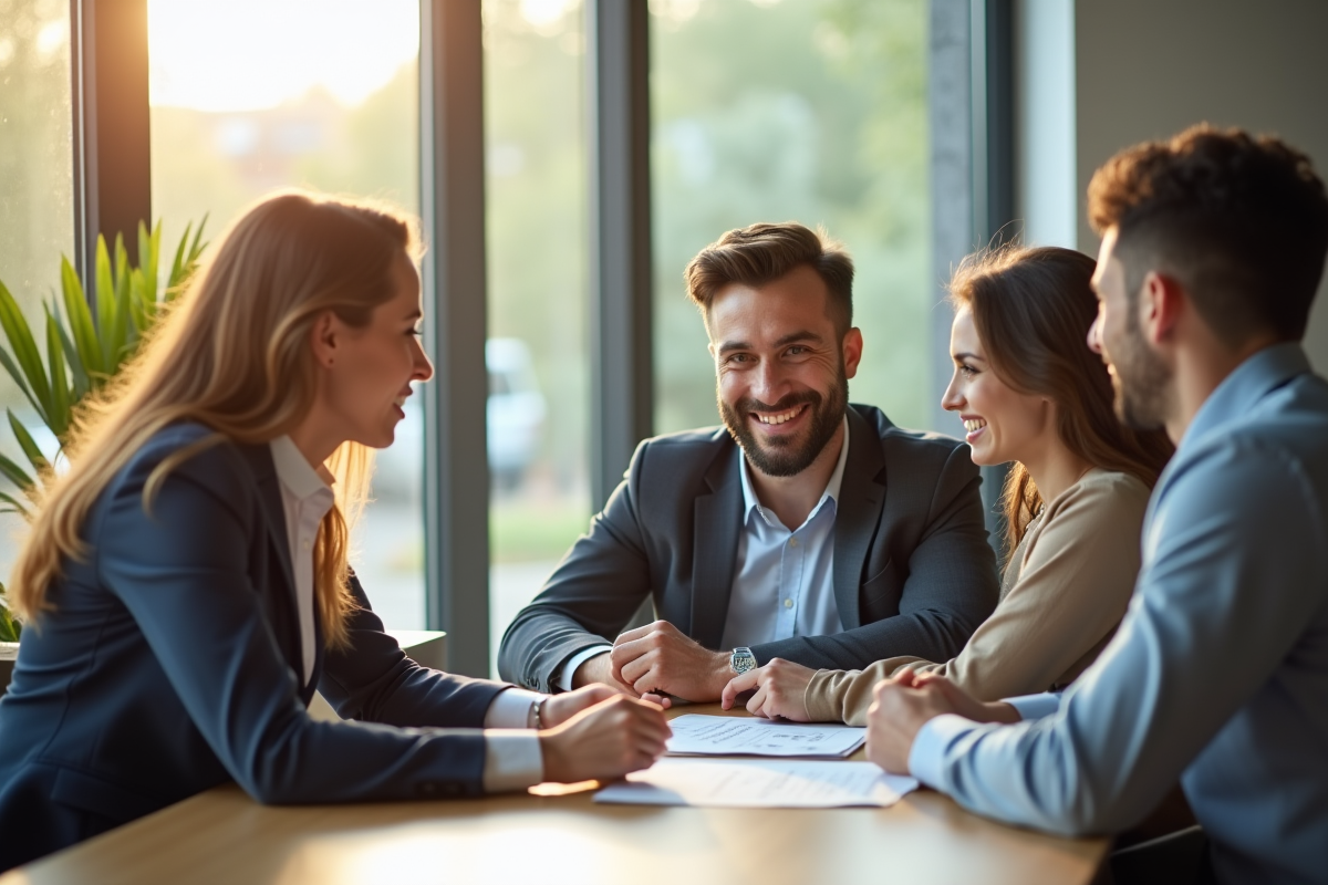 Conseiller financier rencontrant un couple dans un bureau moderne