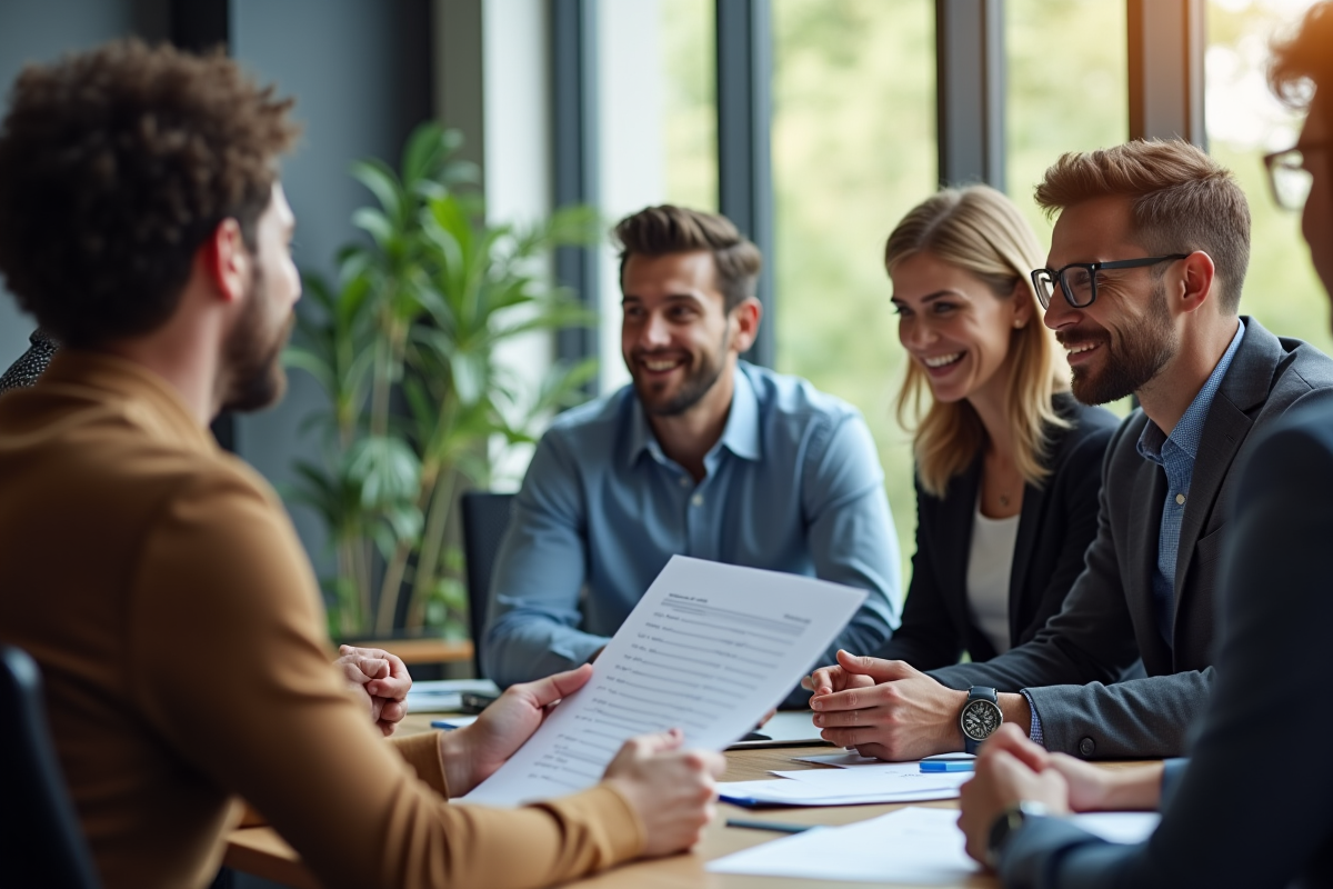 Groupe de conseillers financiers attentifs dans un bureau moderne