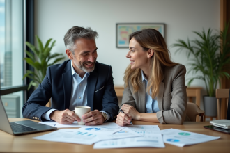 Couple d'adultes analysant des graphiques financiers à la maison