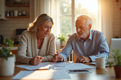 Couple de retraités dans la cuisine lumineuse