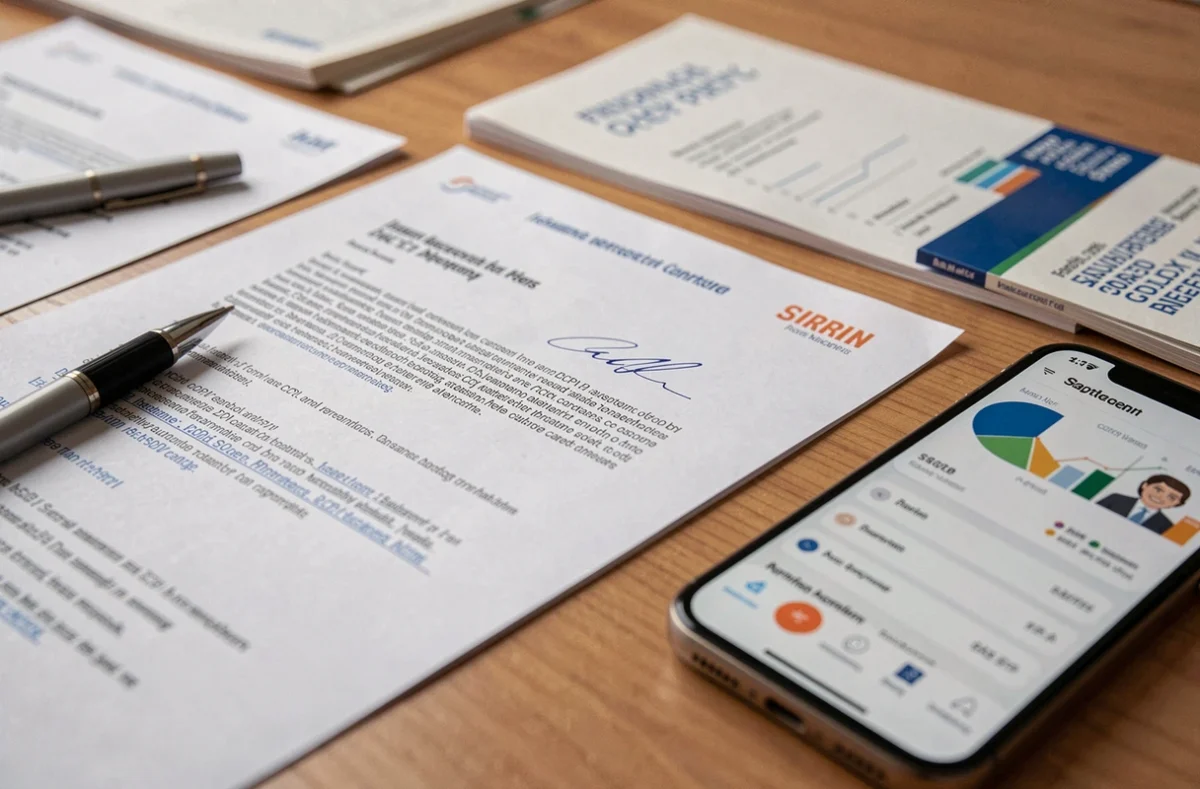 Documents financiers de SCPI et contrat d'assurance vie posés sur un bureau en bois