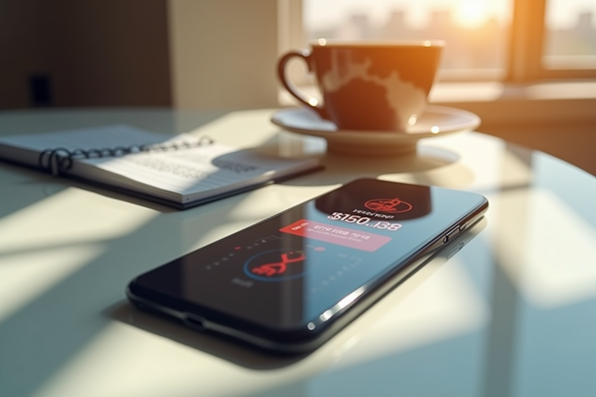 Smartphone avec erreur de transaction Ripple XRP sur table lumineuse