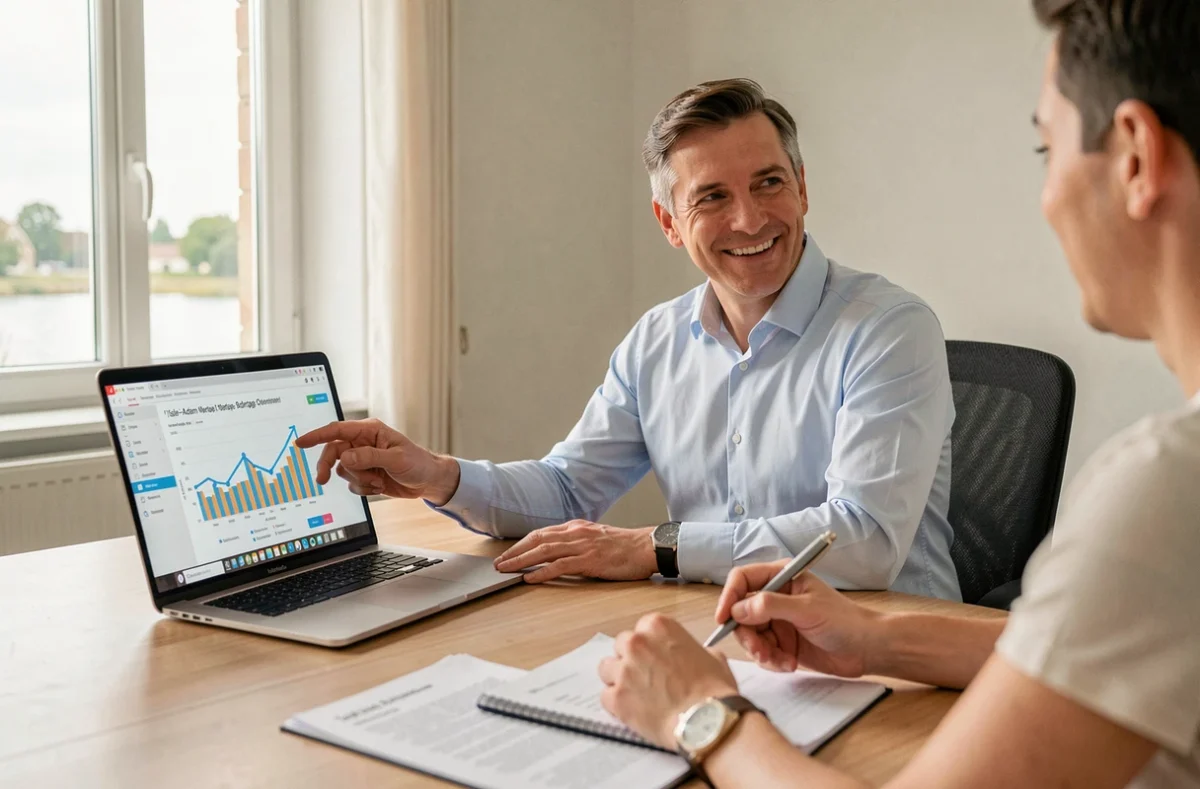 Conseiller Empruntis de L'Isle-Adam présentant une simulation de prêt immobilier à un client