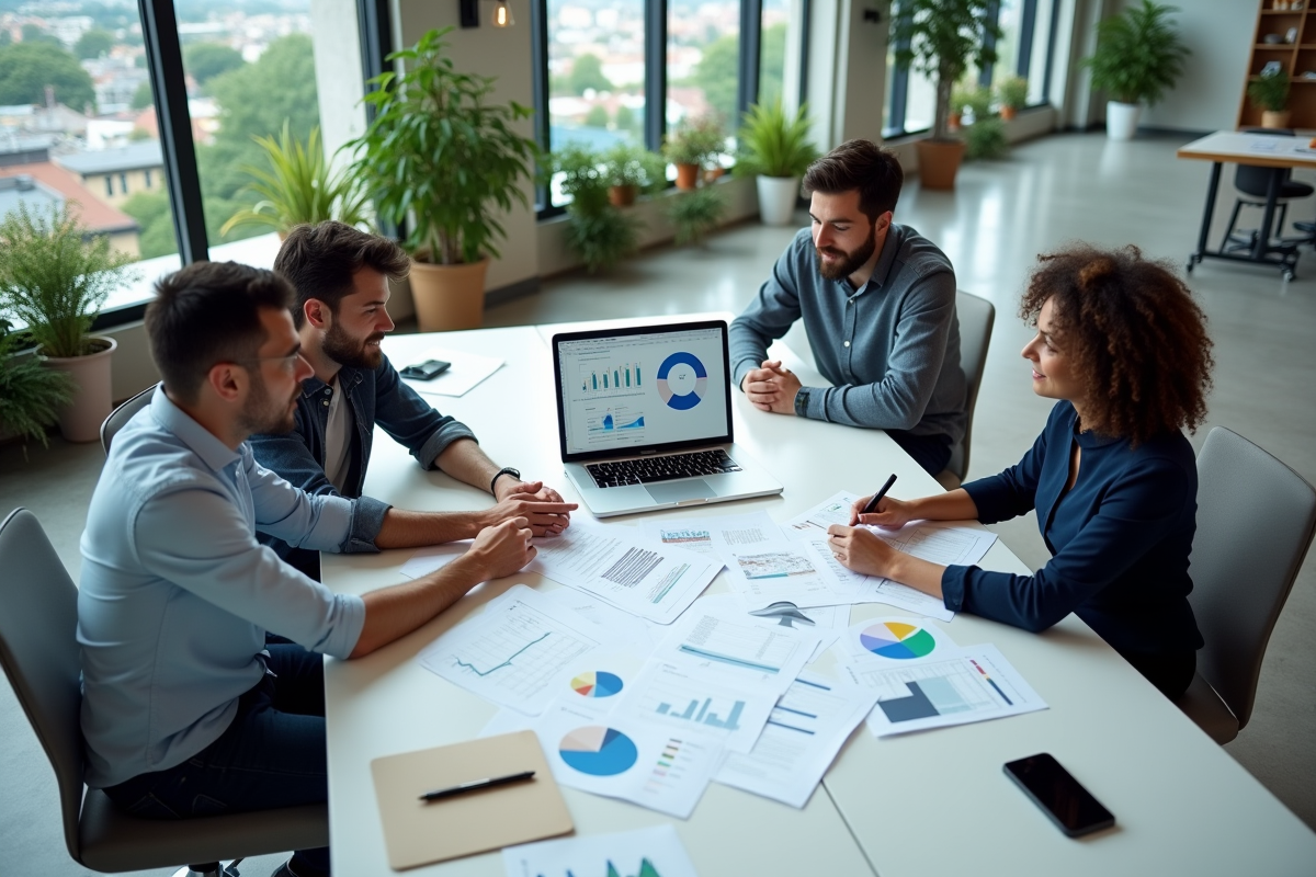 Groupe de professionnels collaborant autour d un bureau moderne