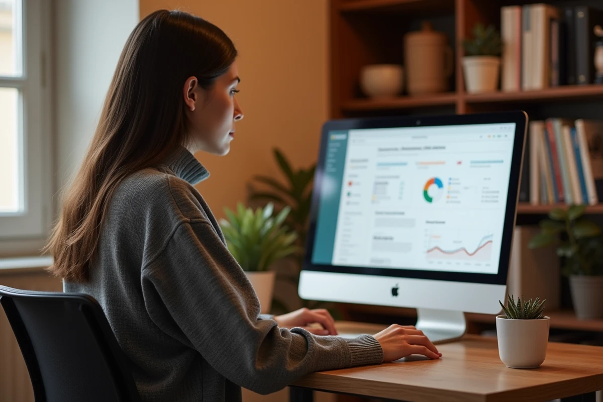Femme utilisant Mon Espace Nickel sur ordinateur de bureau à domicile