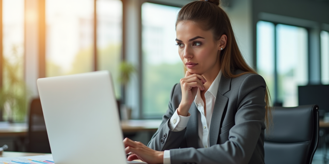 Femme d'affaires confiante analysant un graphique coloré