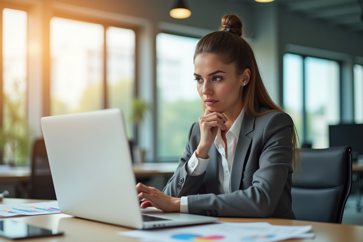 Femme d'affaires confiante analysant un graphique coloré