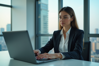 Femme d'affaires regardant des graphiques de stablecoins