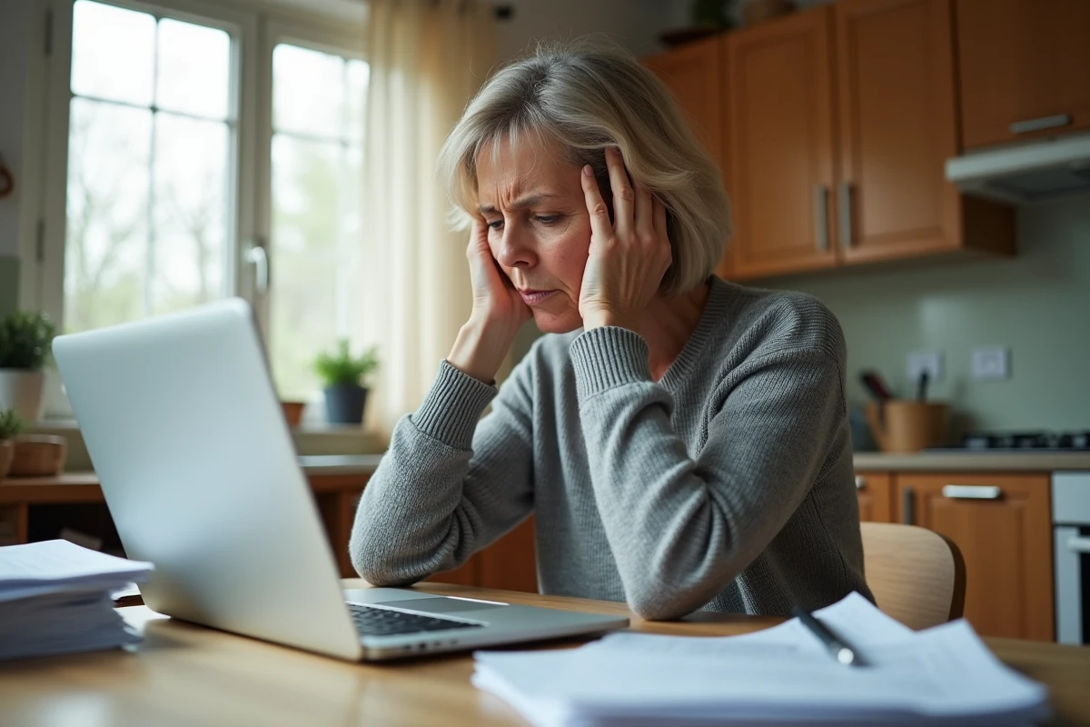 Femme frustrée examinant des documents d'assurance Pacifica après un sinistre à la maison