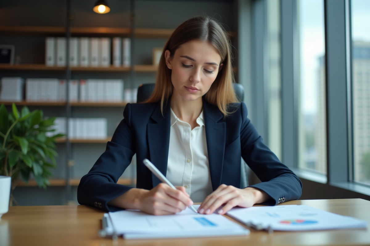 Femme d affaires en réunion dans un bureau moderne