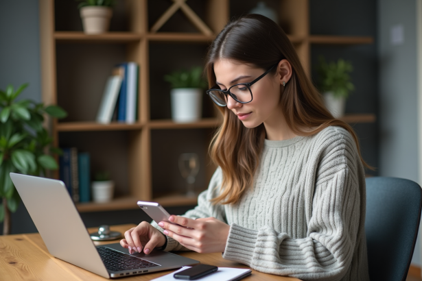 Jeune femme vérifiant son smartphone avec portefeuille crypto