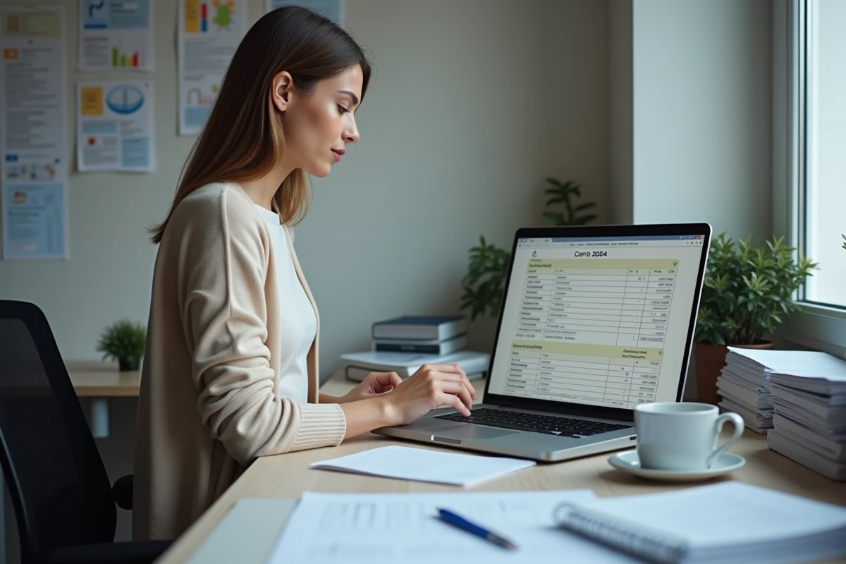 Jeune femme saisissant des données sur un formulaire d