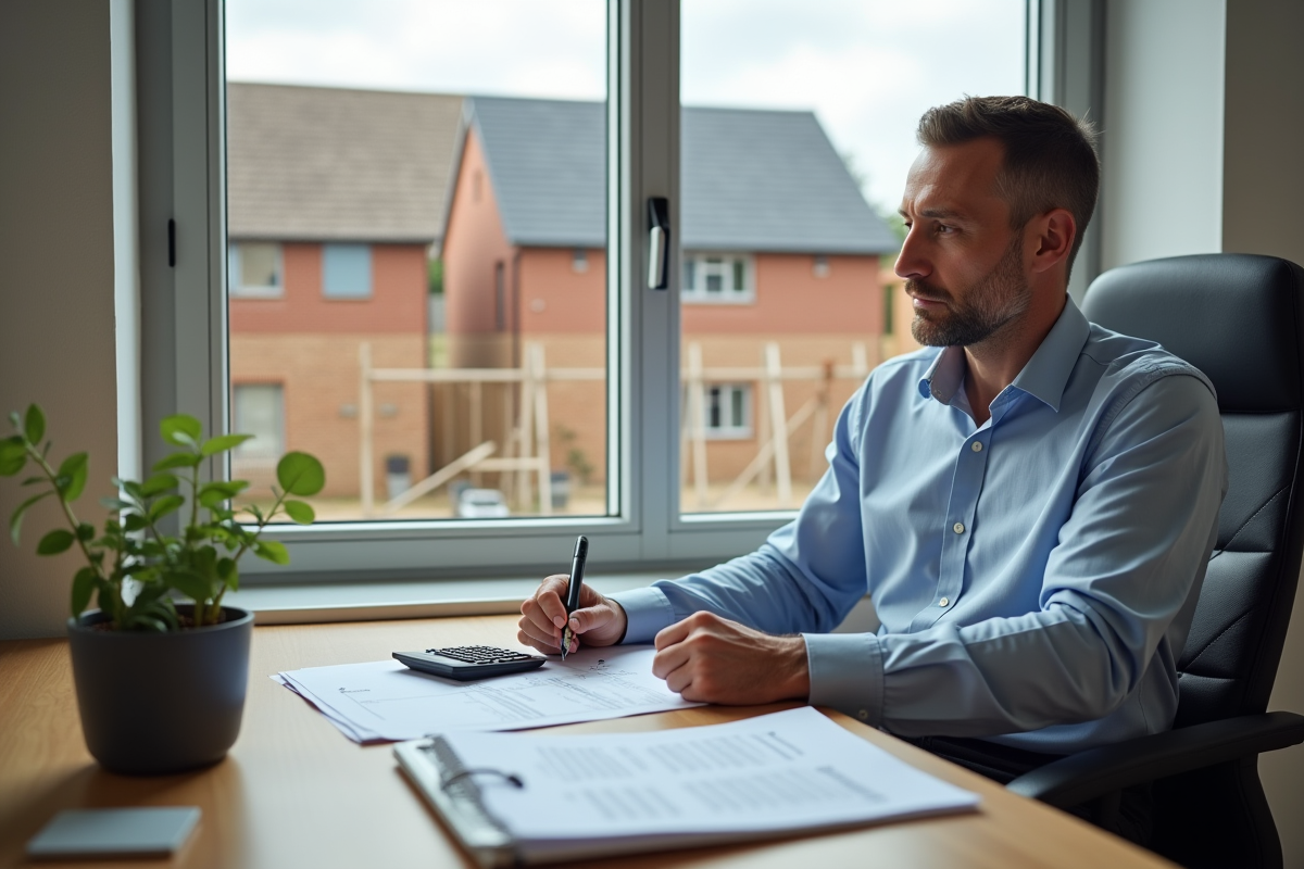 Chef de chantier étudiant des plans dans un bureau