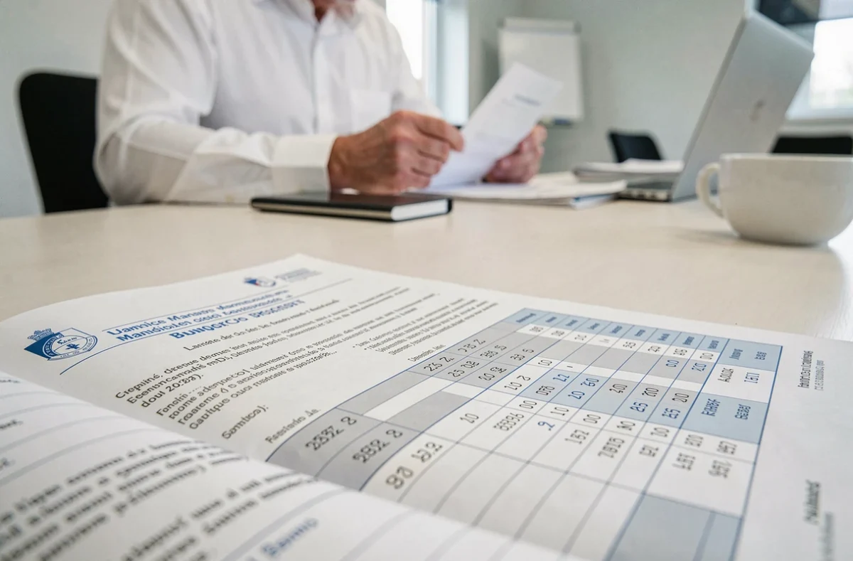Documents budgétaires municipaux et grille de rémunération des maires posés sur une table de réunion, illustrant le calcul des indemnités selon la taille de la commune