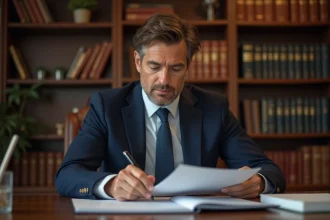 Homme en costume dans un bureau professionnel chaleureux