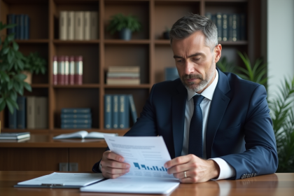 Homme d'affaires en costume bleu dans un bureau moderne