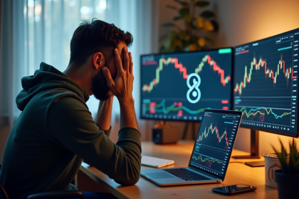 Homme inquiet devant des écrans crypto Ripple XRP