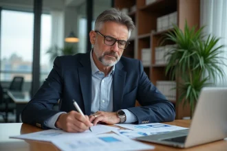 Homme d'affaires analysant un portefeuille financier