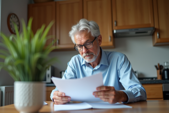 Homme d'âge moyen examine des papiers de retraite
