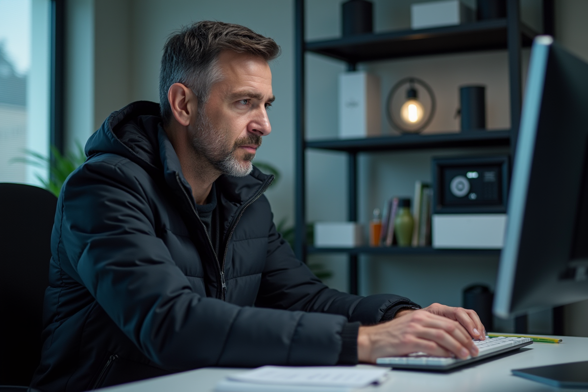 Homme sécurisant ses actifs numériques au bureau