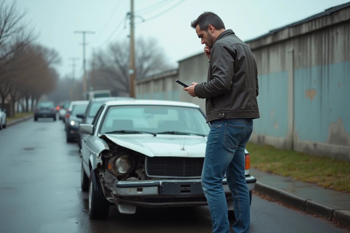 Propriétaire de voiture stressé au téléphone après un sinistre automobile géré par Pacifica