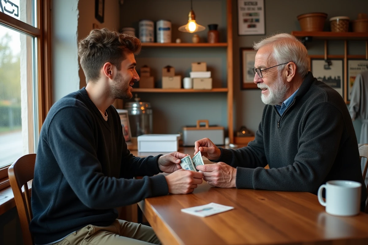Jeune homme échangeant de l