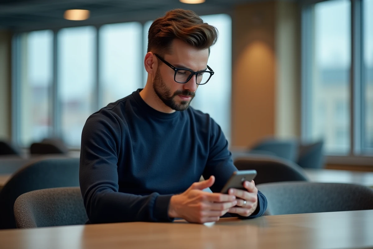 Jeune homme utilisant son smartphone pour consulter ses RIB