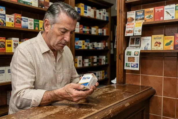 Un homme espagnol dans un estanco de Madrid tenant un paquet de cigarettes et des pièces en euros, illustrant les prix du tabac en Espagne
