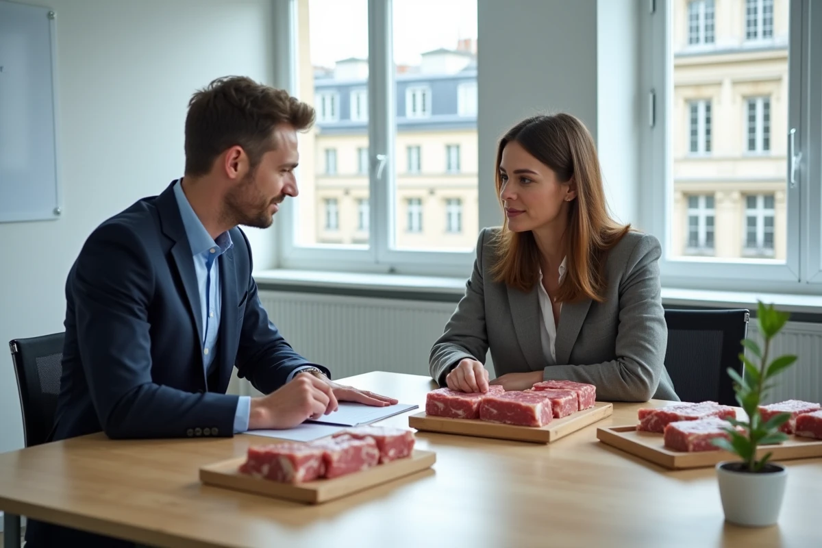 Professionnels de la restauration en Île-de-France évaluant des produits de cabri de Picardie lors d'une réunion commerciale