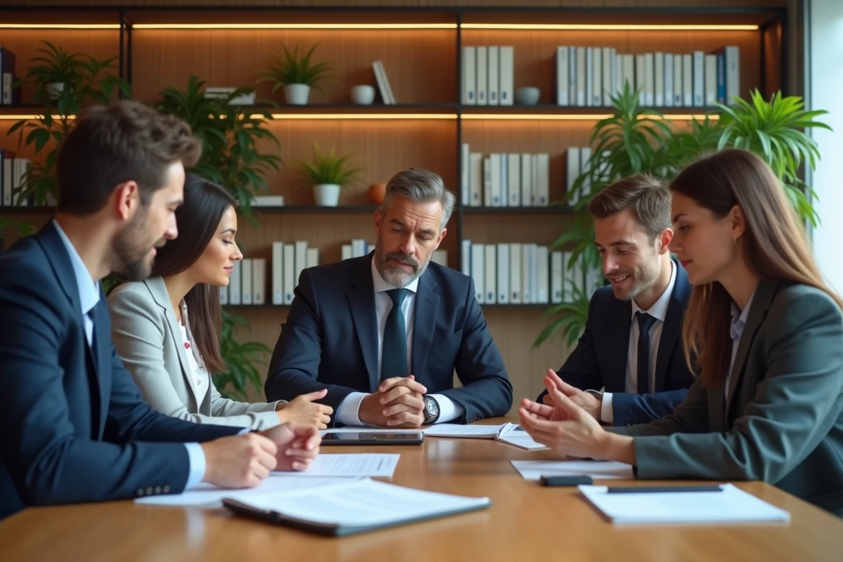 Groupe de professionnels en réunion autour d